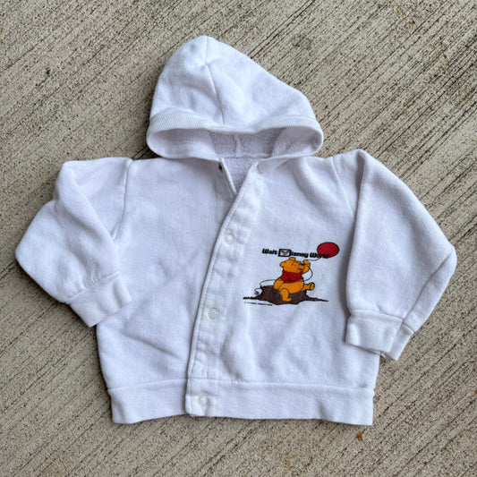 70s 80s Baby Vintage Walt Disney World Pooh Snap White Long Sleeve Sweatshirt With Hood 6m 9m 12m