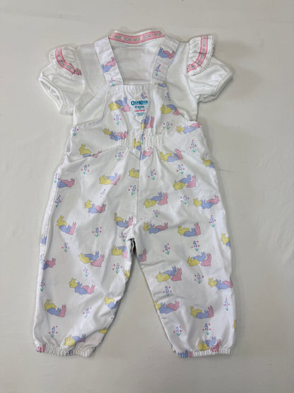 90s Kids Infant Baby Vintage Oshkosh Bgosh Rabitt AOP Overall and Raffle  Sleeve Tshirt 2pc Set / 3m 6m 9m / Made in USA set