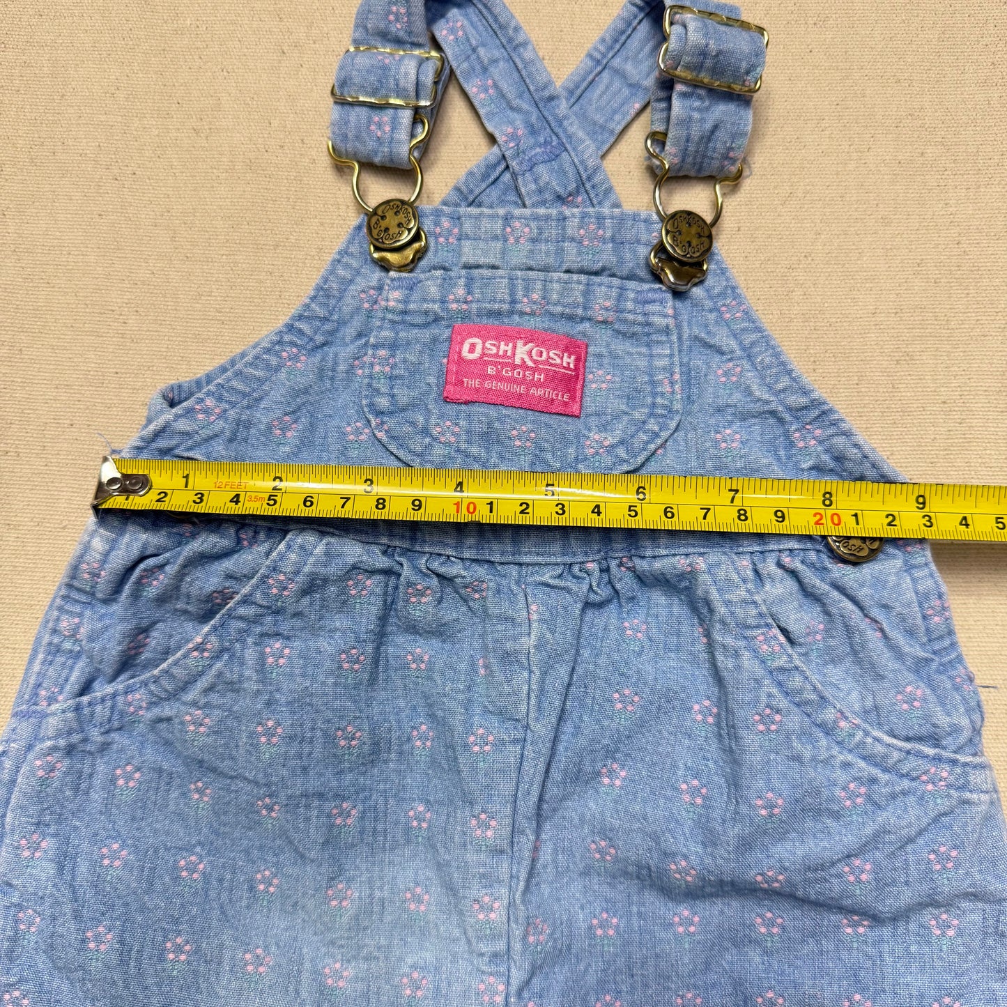 90s Kids Infant Baby Vintage Oshkosh Bgosh Flower AOP Denim Shortall / 0m 3m 6m