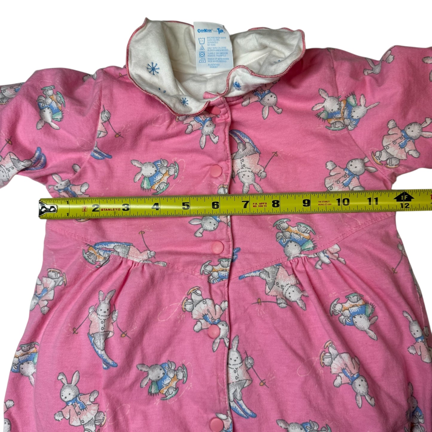 90s Kids Baby Vintage Oshkosh B’Gosh Bunny AOP Print Thick Lined Winter Onesie Romper Longsleeve Cotton Top / 18m/