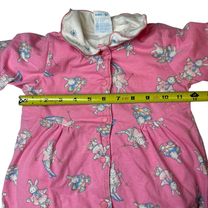 90s Kids Baby Vintage Oshkosh B’Gosh Bunny AOP Print Thick Lined Winter Onesie Romper Longsleeve Cotton Top / 18m/