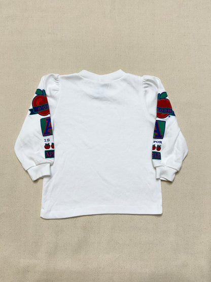 90s Kids Toddler Vintage Oshkosh Bgosh "A is for Apple" Longsleeve  Puffsleeve Top / 2T 3T / Made in USA