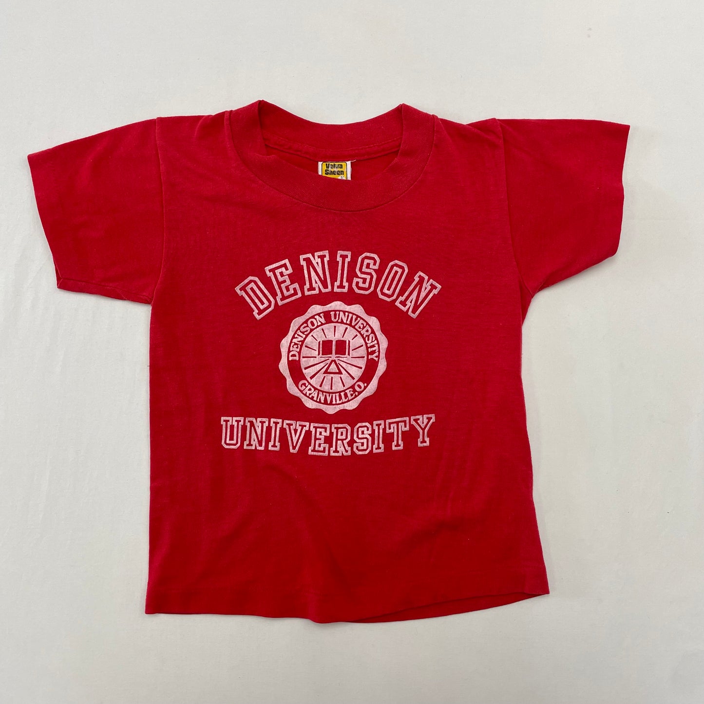 70s/80s Kids Toddler Vintage Denison University Flock Print Tshirt / 4y 5y / Plyester Cotton / Made in USA