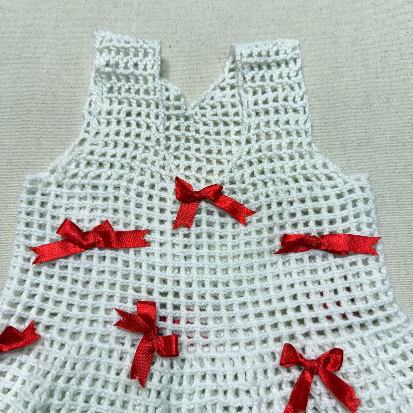 Kids Toddler Vintage Handmade Crochet Knit Removable Ribbons Design Dress / 3T 4T