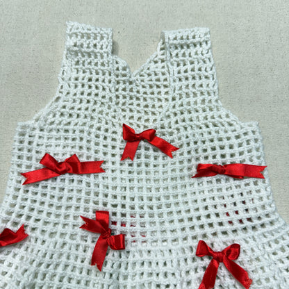 Kids Toddler Vintage Handmade Crochet Knit Removable Ribbons Design Dress / 3T 4T