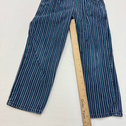 70s Kids Vintage Washington Dee Cee Sanforized Blue Denim Long Pant Striped Overalls With Adjustable Straps 6Y Made in USA