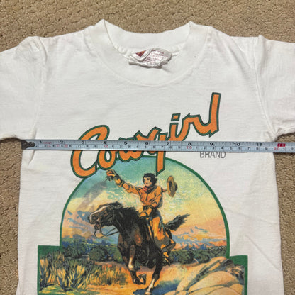 80s Kids Toddler Vintage Cowgirl Western Print White Single Stitch Short Sleeve T-Shirt 100% Cotton XS 4Y 5Y Baby Tee Made in USA