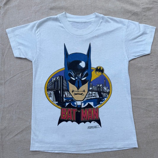 80s Kids Vintage DC Comics Batman White Short Single Stitch Sleeve T-Shirt 6Y 7Y 8Y