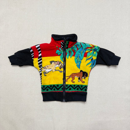 90s Kids Infant Vintage Handmade Lion King Towel Fabric Zip Up Jacket / 12m 18m 24m