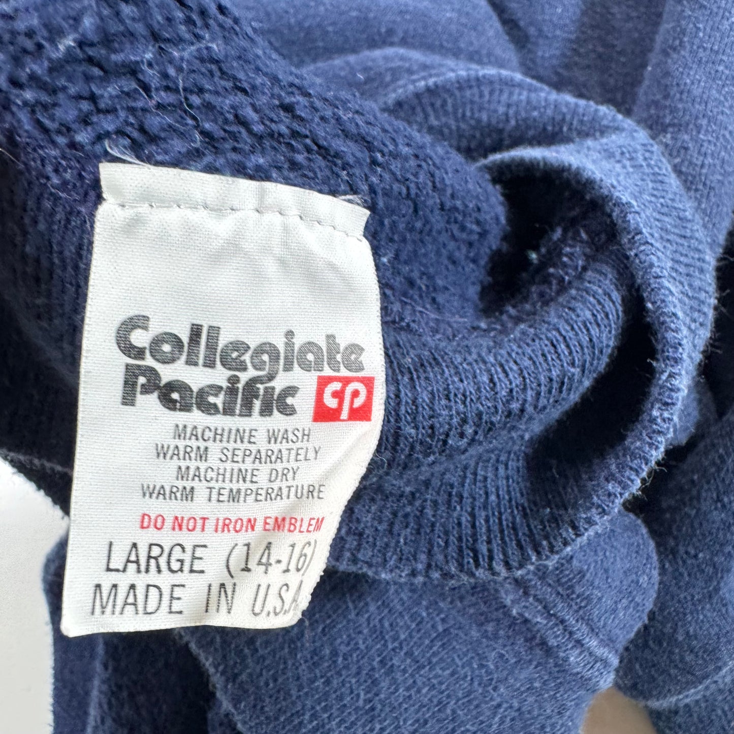 80s Kids Youth Vintage Drake University Flock Print Navy Zip Hooded Sweatshirt Made in USA L 14Y 16Y