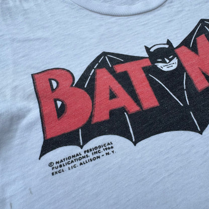 60s Kids Vintage Batman Rare Great Graphic Short Single Stitch Sleeve White T-Shirt 6Y 7Y Baby Tee