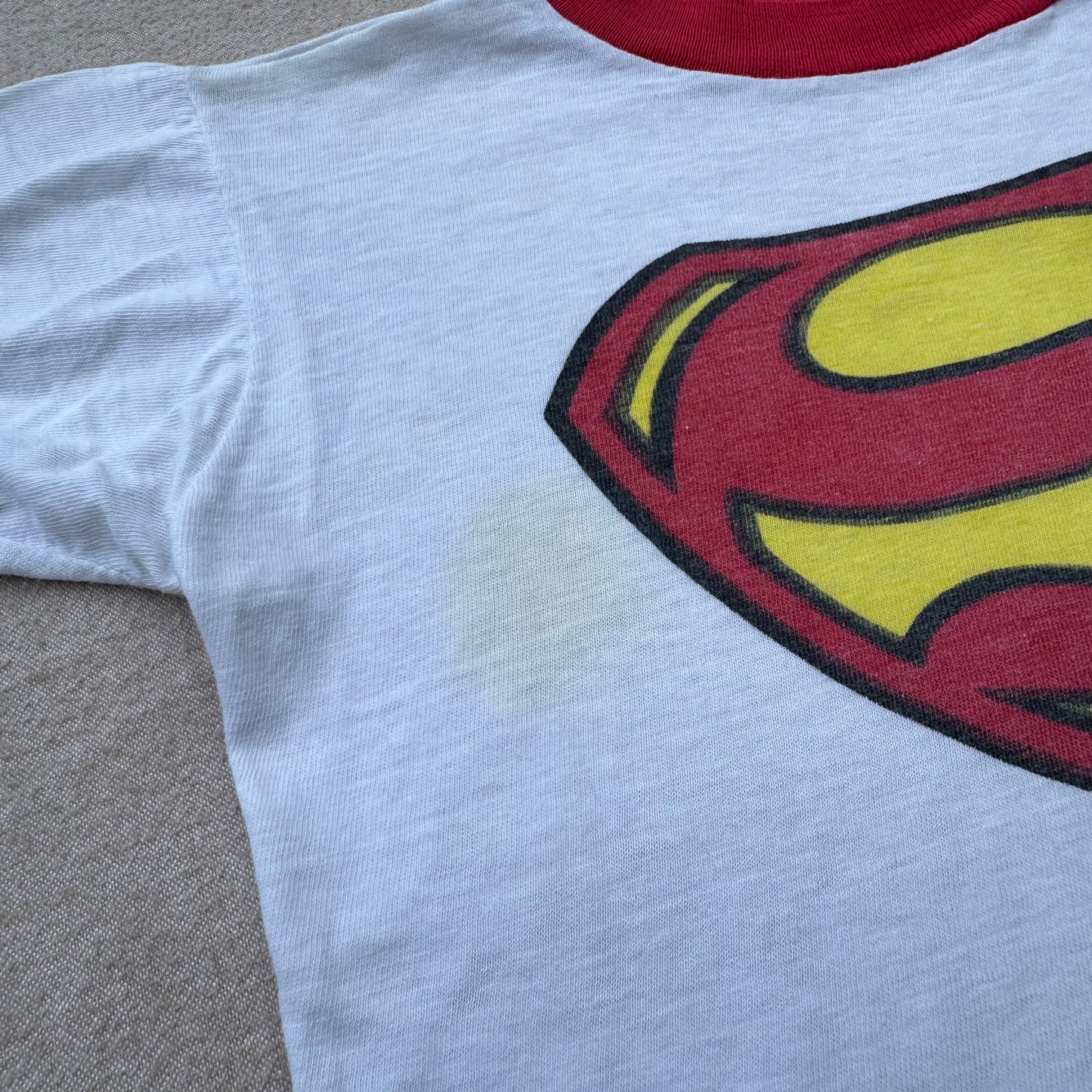 60s Kids Vintage Rare Superman Big Logo White Short Sleeve T-Shirt 4Y 5Y 6Y