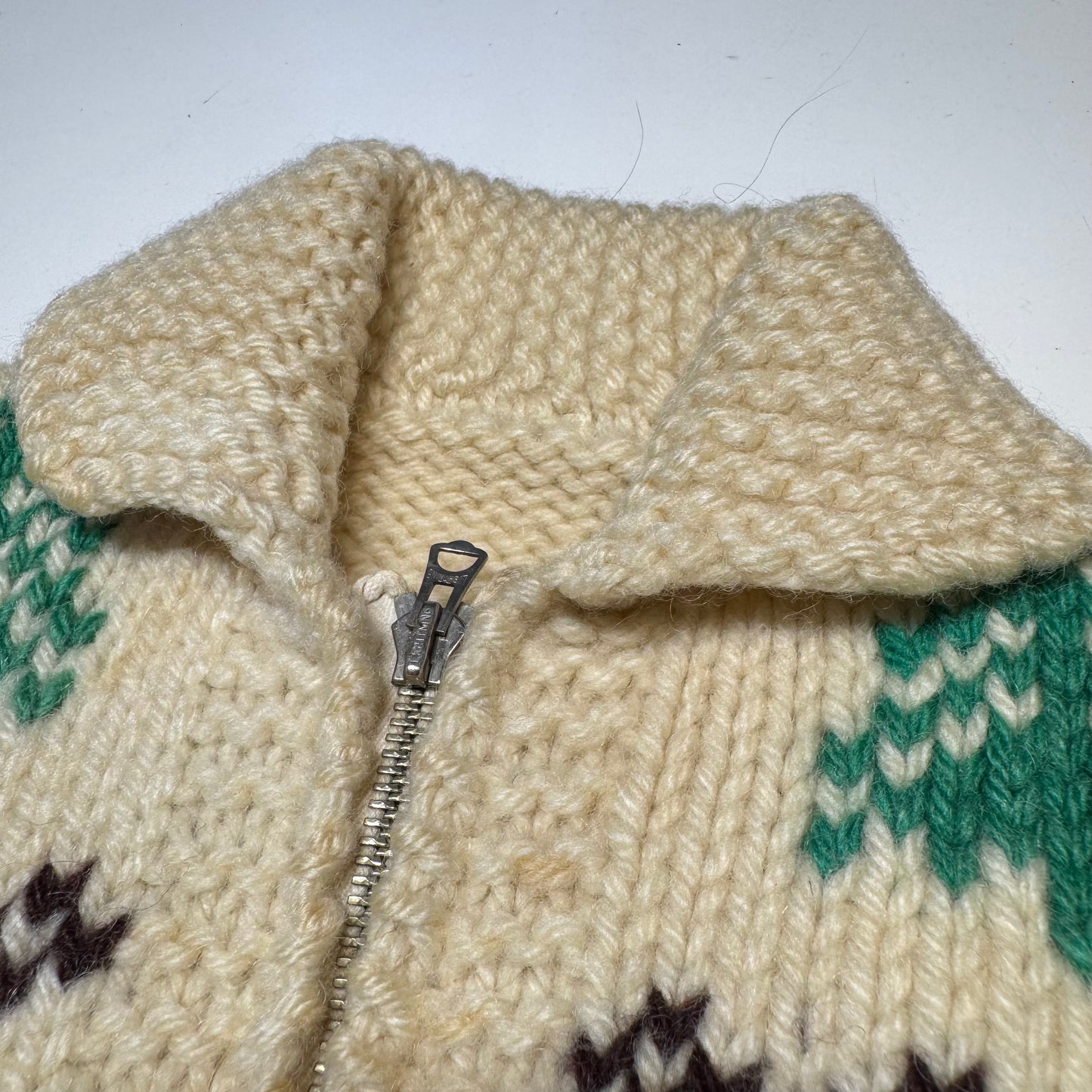 50s 60s Kids Toddler Vintage Beige Deer Lightning Zipper Cowichan Sweater / 3T 4T