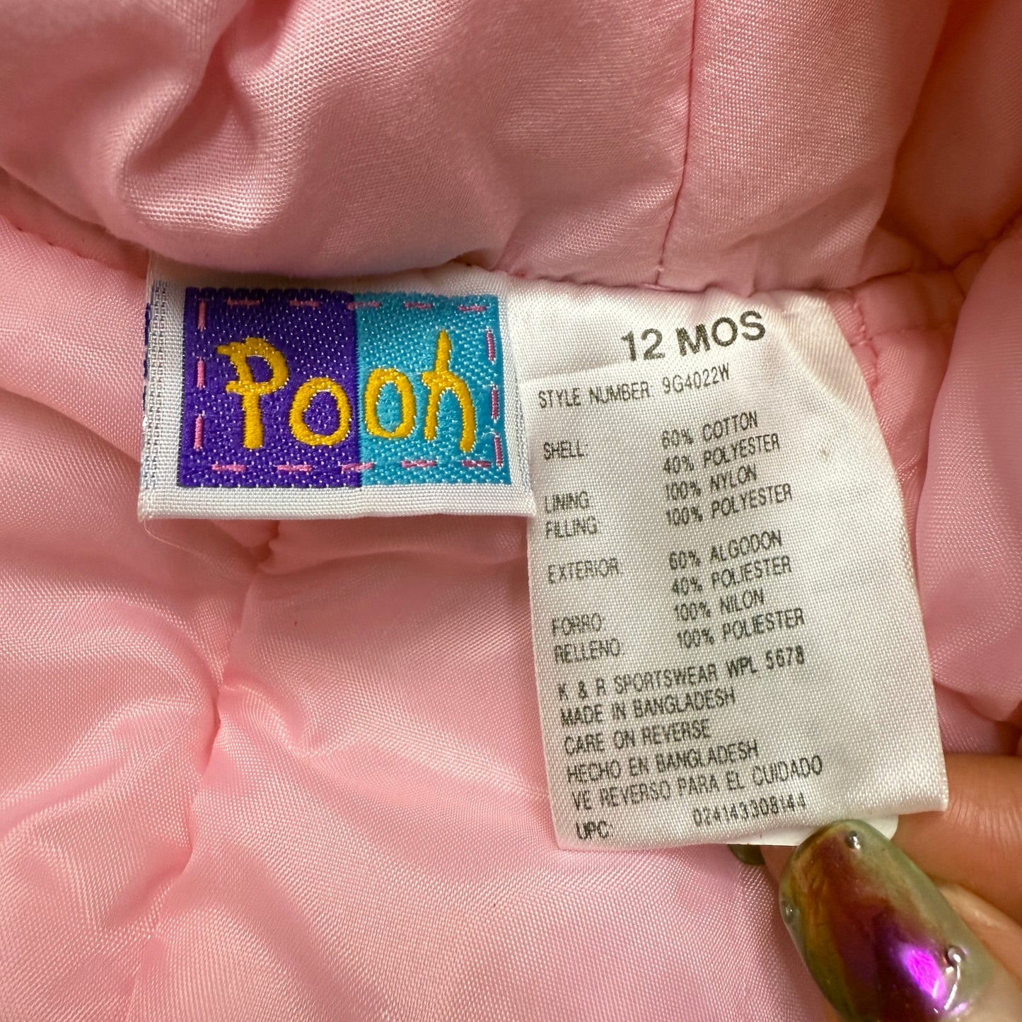 Y2K Kids Infant Vintage Disney Winnie the Pooh Double Zip Up Insulated Winter Suits with Mittens / 6m 9m 12m