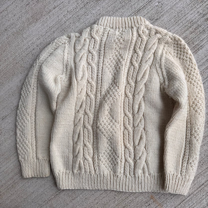 Kids Vintage Hand Knit Pullover Cream/Off White Sweater 4Y 5Y 6Y