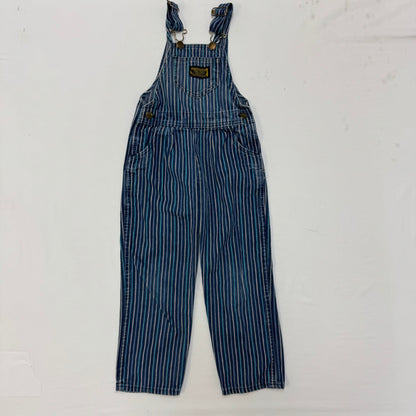 70s Kids Vintage Washington Dee Cee Sanforized Blue Denim Long Pant Striped Overalls With Adjustable Straps 6Y Made in USA