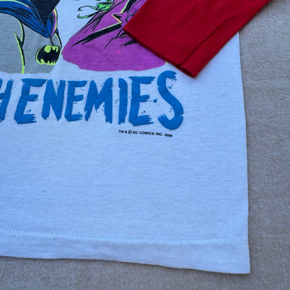 80s Kids Vintage DC Comics Batman Joker Arch Enemies Raglan 3/4 Sleeve White/Red Shirt 7Y 8Y Made in USA