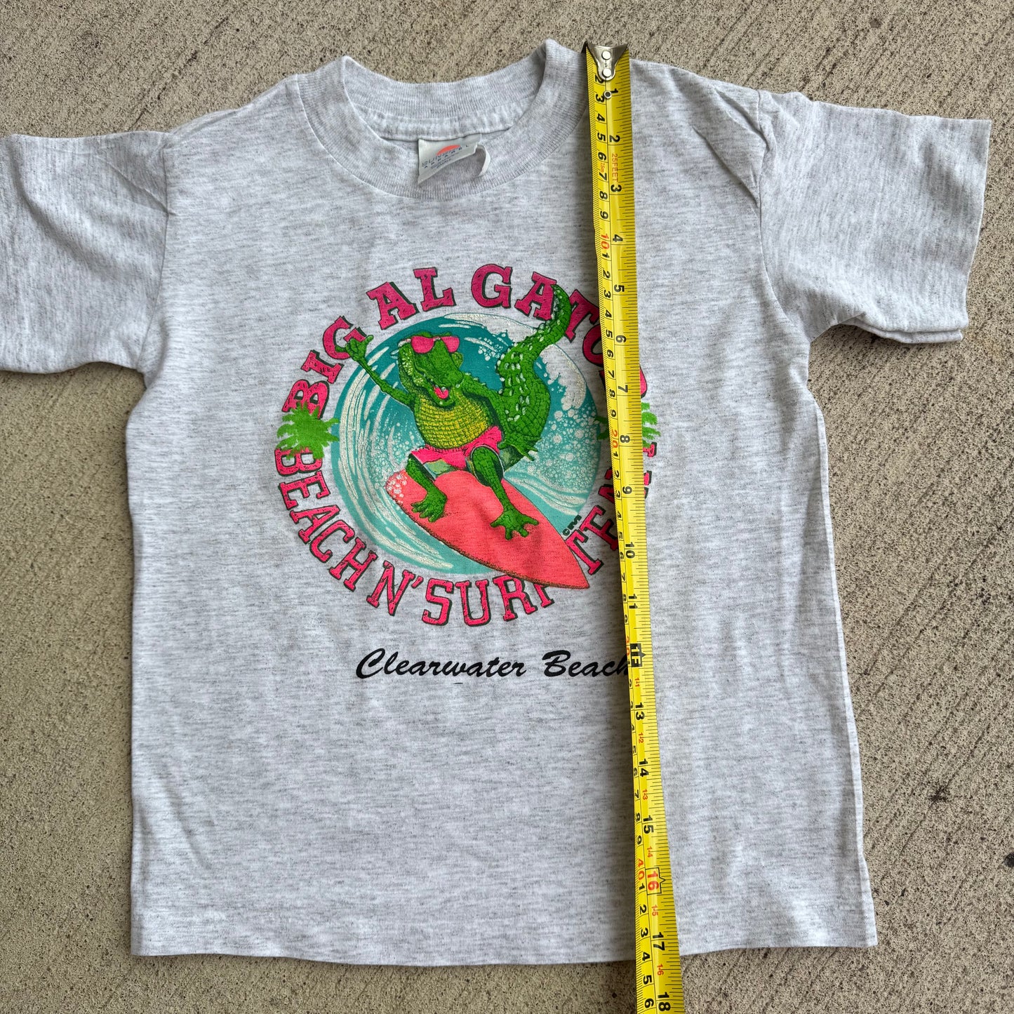 Kids Vintage Big Al Gator Beach N’ Surf Team Gray 50/50 T-Shirt Small 4/5Y Made in USA