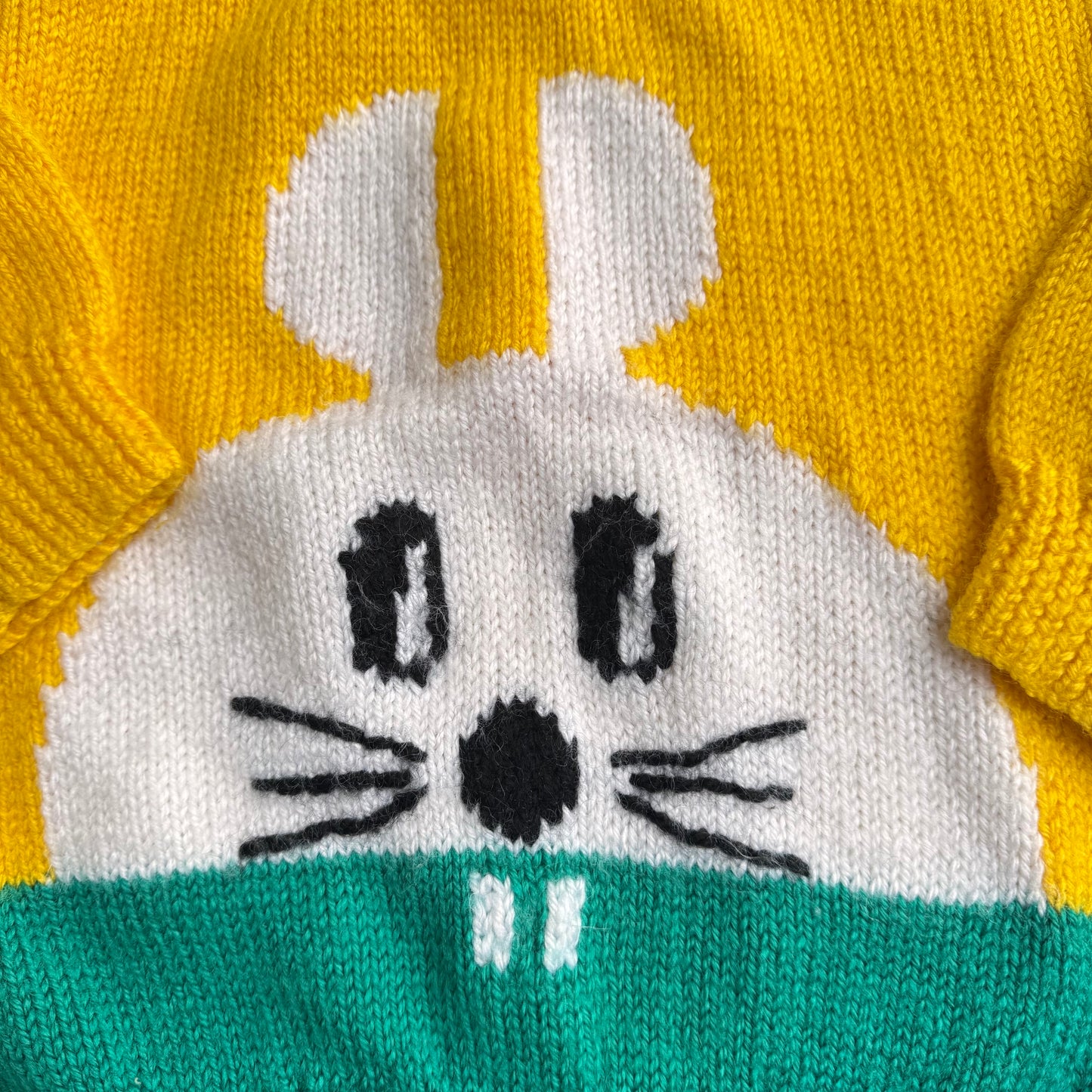 Kids Vintage Hand Knit Bunny Yellow Pullover Sweater 5Y 6Y 7Y 8Y