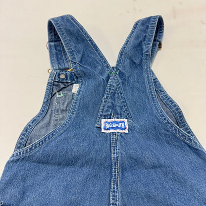70s Kids Vintage Big Smith Blue Denim Long Pant Overalls With adjustable Straps Cute Patches Front And Back 5Y 6Y Made in USA