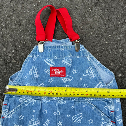 Vintage Kids Oshkosh Denim Sailboats Shortalls With Elastic Shoulder Straps( Suspender) 6/9mns