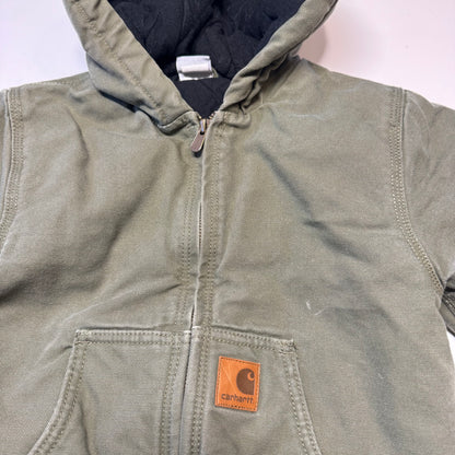 2000s Kids Army Green Active Carhartt Hooded Thick Jacket  7Y