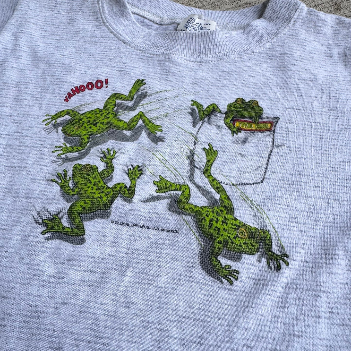 Kids Vintage Frogs Jumping Gray 50/50 T-Shirt L 6Y 7Y 8Y Baby Tee Made in USA