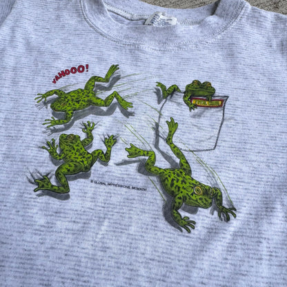Kids Vintage Frogs Jumping Gray 50/50 T-Shirt L 6Y 7Y 8Y Baby Tee Made in USA
