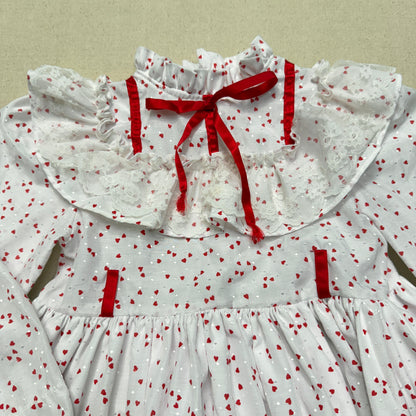 80s 90s Kids Toddler Vintage Martha's Miniatures Heart AOP Lace Raffle Volume dress / 5y 6y 7y