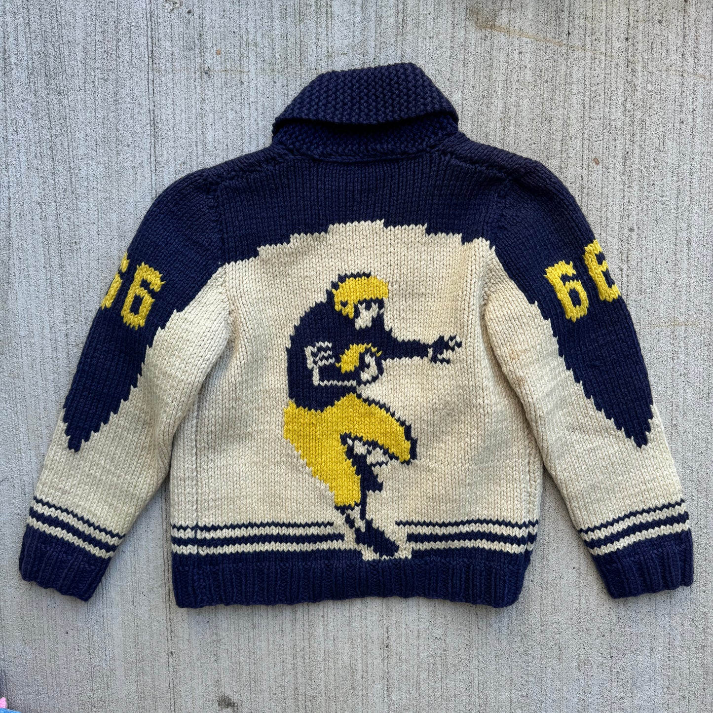 Vintage Kids Youth Cream Lined Cowichan Zip Wool Cardigan #66 Football Player 8Y 9Y 10Y