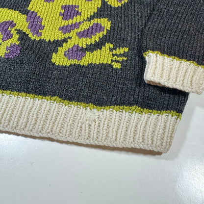 Kids Toddler Vintage Hand Knit Pullover Dark Gray AOP Cute Frogs Print 4Y 5Y 6Y