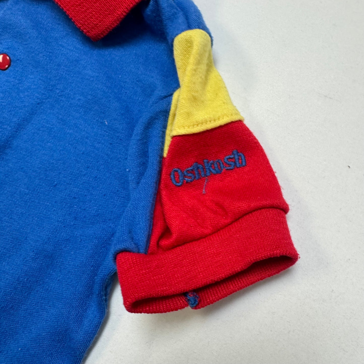 90s Kids Toddler Vintage Oshkosh B’Gosh Blue Yellow Red Golf Top / 18m/Made in USA