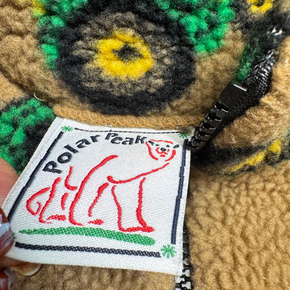 90s 2000s Kids Toddler Vintage Beige Khaki Deep Pile Zip Fleece Tractor AOP With Pockets Made in USA 3T