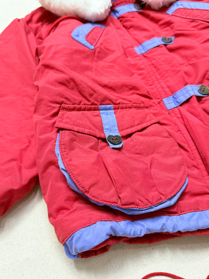 90s 2000' Kids Toddler Vintage Oshkosh Bgosh Heart Buttons Removable Hood Boa Down Jacket / 4T 5T 6y