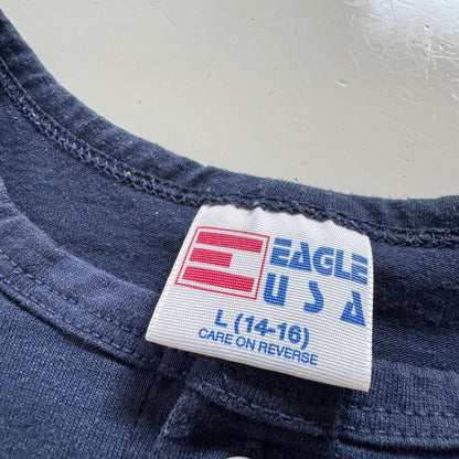 90s Kids Teens Vintage Eagle USA  Yankees Jamieson Road Volunteer Fire Co. Short Sleeve Navy T-Shirt L 14Y 15Y 16Y XS Adult Made in USA