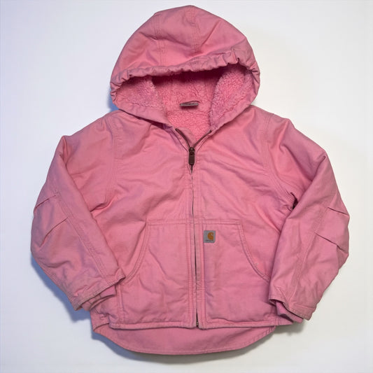 2000s Kids Vintage Pink Carhartt Zip Hooded Fleece Lined Jacket XS 6Y