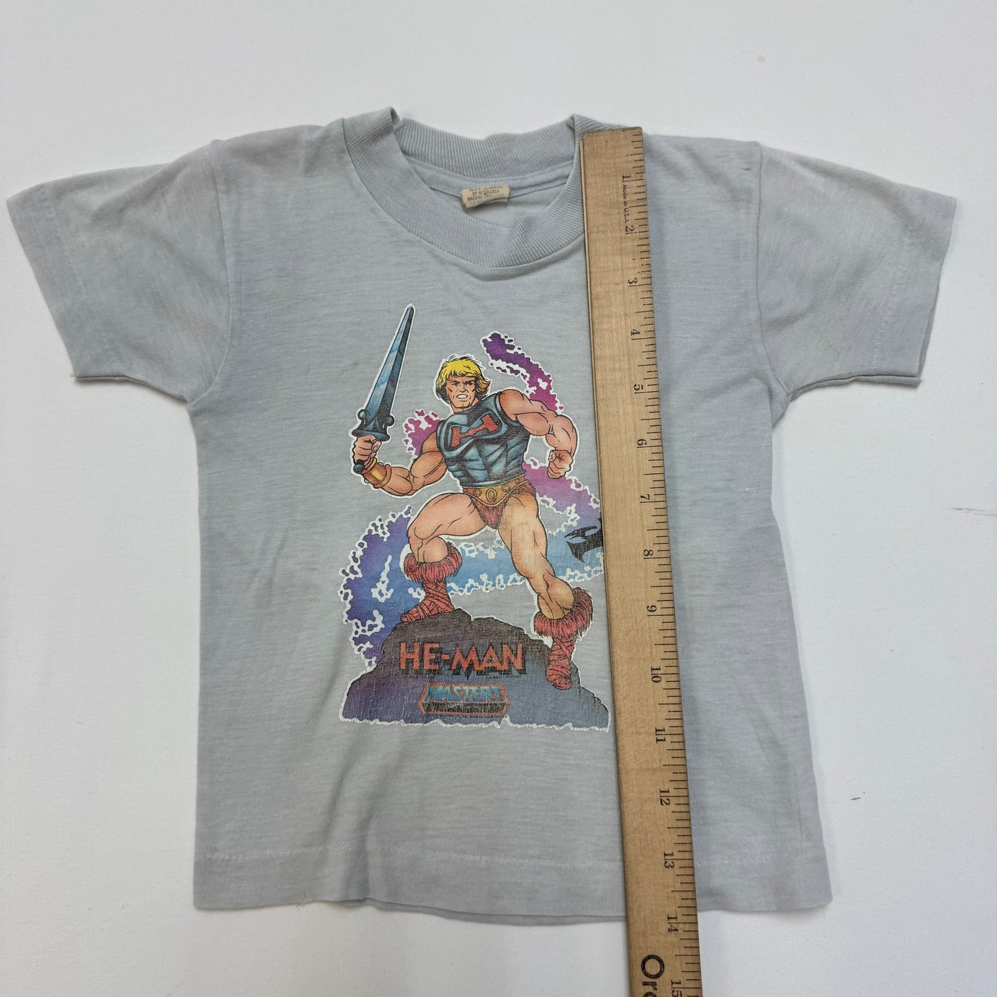 80s Kids Toddler Vintage He-Man Heat Transfer Print Gray Single Stitch Short Sleeve T-Shirt Junior Starts 4T Made in USA