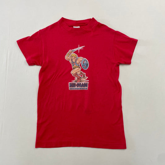 80s Kids Youth Vintage He-Man Masters of the Universe Heat Transfer Print Red Tshirt / Youth L 12-14y / Baby Tee / Made in USA