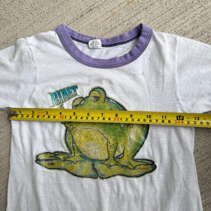70s Kids Vintage Sparkly RIBET Frog Print Rangler T-Shirt M 7Y 8Y 9Y Baby Tee Made In USA
