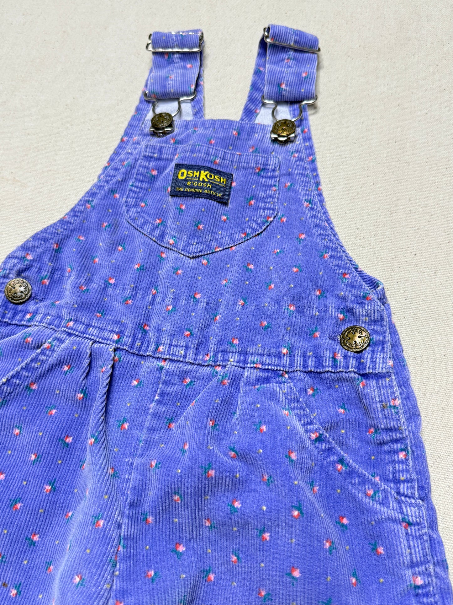 90s Kids Toddler Vintage Oshkosh Bgosh Flower AOP Light Purple Corduroy Overall / 2T 3T / Made in USA
