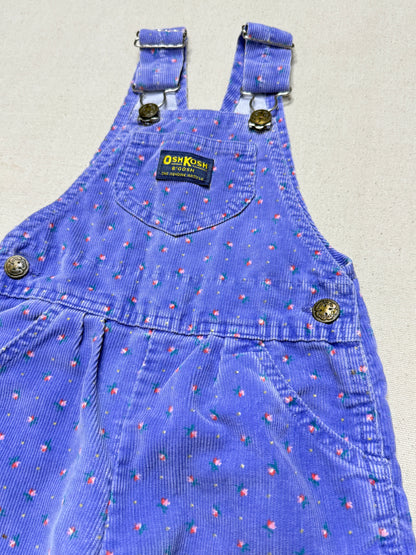 90s Kids Toddler Vintage Oshkosh Bgosh Flower AOP Light Purple Corduroy Overall / 2T 3T / Made in USA