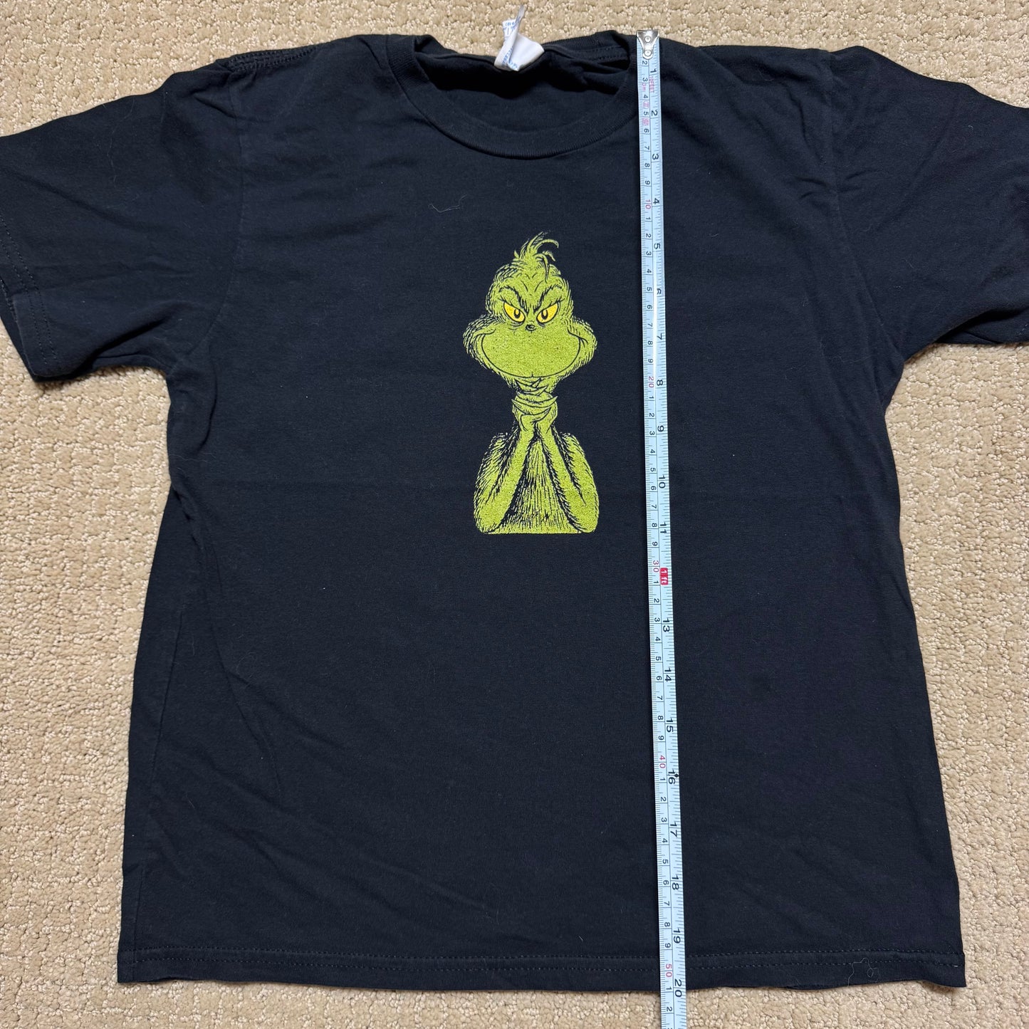 2000s Kids Vintage Grinch Character Print on Black Short Sleeve T-Shirt M 9Y 10Y Baby Tee