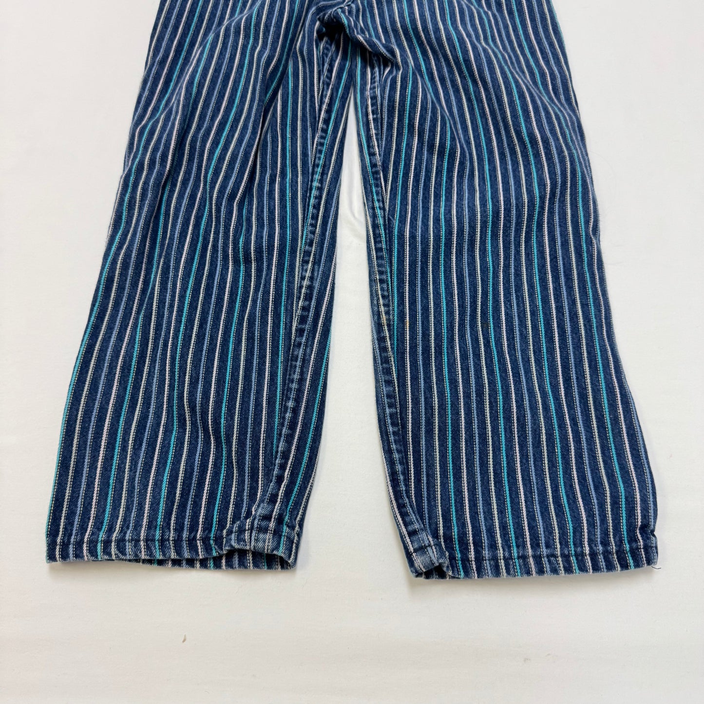 70s Kids Vintage Washington Dee Cee Sanforized Blue Denim Long Pant Striped Overalls With Adjustable Straps 6Y Made in USA