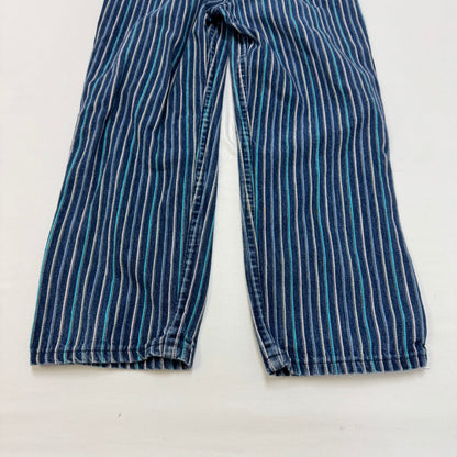 70s Kids Vintage Washington Dee Cee Sanforized Blue Denim Long Pant Striped Overalls With Adjustable Straps 6Y Made in USA