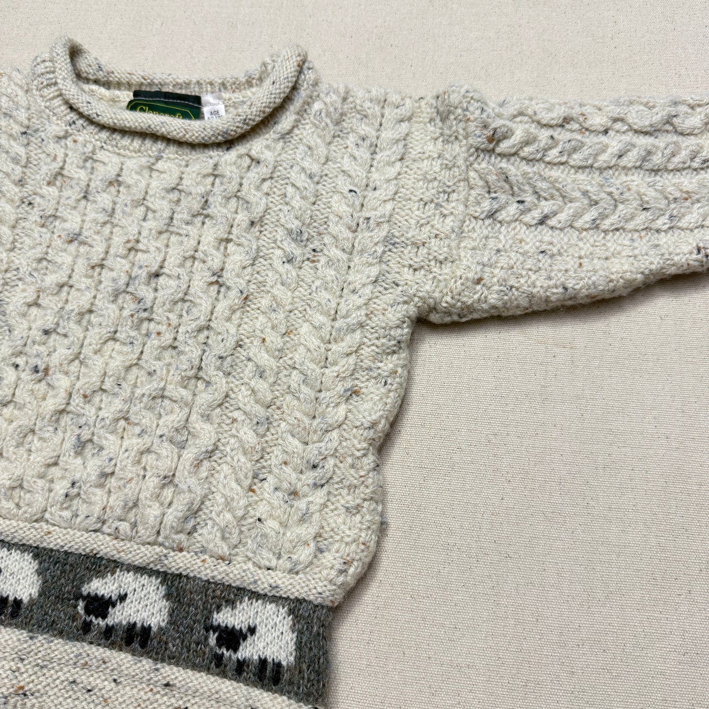 90s Kids Toddler Vintage Sheep Pattern Glencroft Pure Wool irish Fisherman Knit Sweater / 2T 3T