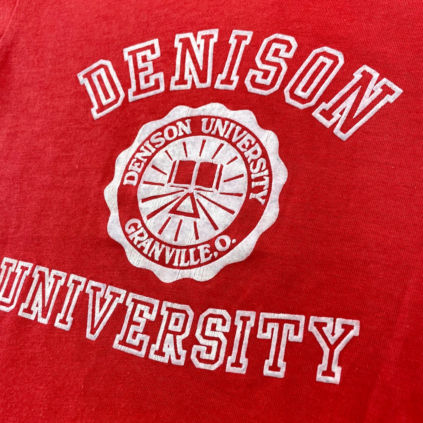 70s/80s Kids Toddler Vintage Denison University Flock Print Tshirt / 4y 5y / Plyester Cotton / Made in USA