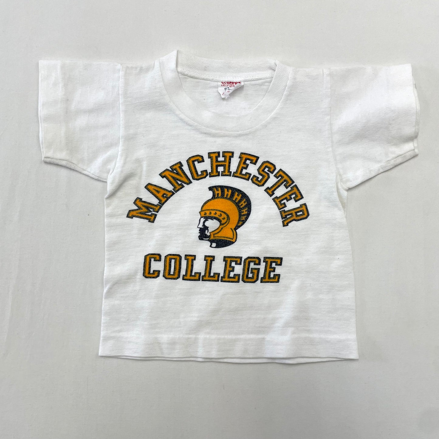 60’s Kids Toddler Baby Vintage Champion Runners Tag Manchester College T-Shirt / 9m 12m 18m 24m 2T / 100% Cotton