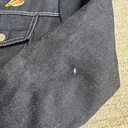 80s Kids Toddler Vintage Dark Denim Snap Double Pocket Long Sleeve Jacket With Cute Embroidered Patches Front And Back 4Y 5Y