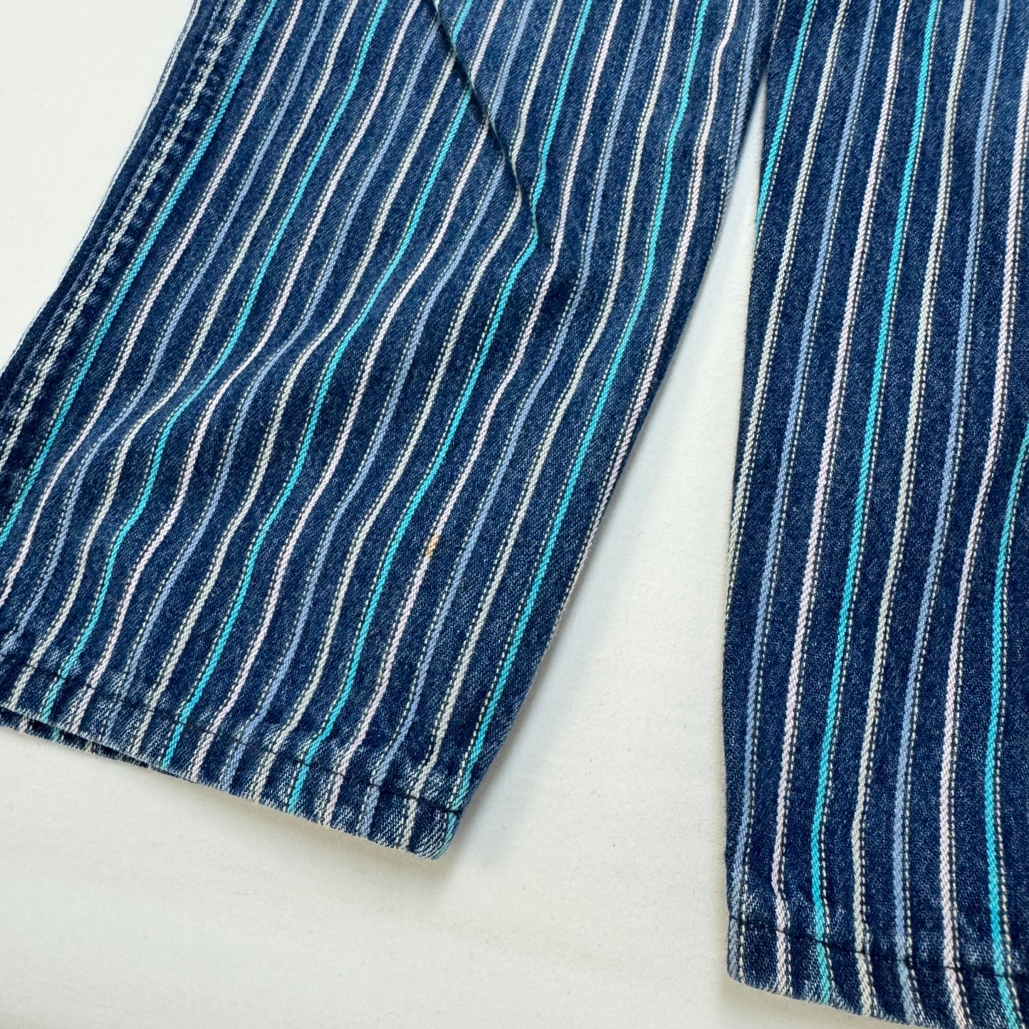 70s Kids Vintage Washington Dee Cee Sanforized Blue Denim Long Pant Striped Overalls With Adjustable Straps 6Y Made in USA