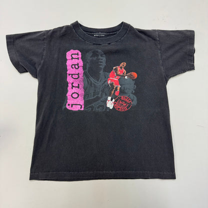 90s Kida Vintage NBA Chicago Bulls Michael Jordan Black Short Sleeve T-Shirt Single Stitch 7Y 8Y 9Y